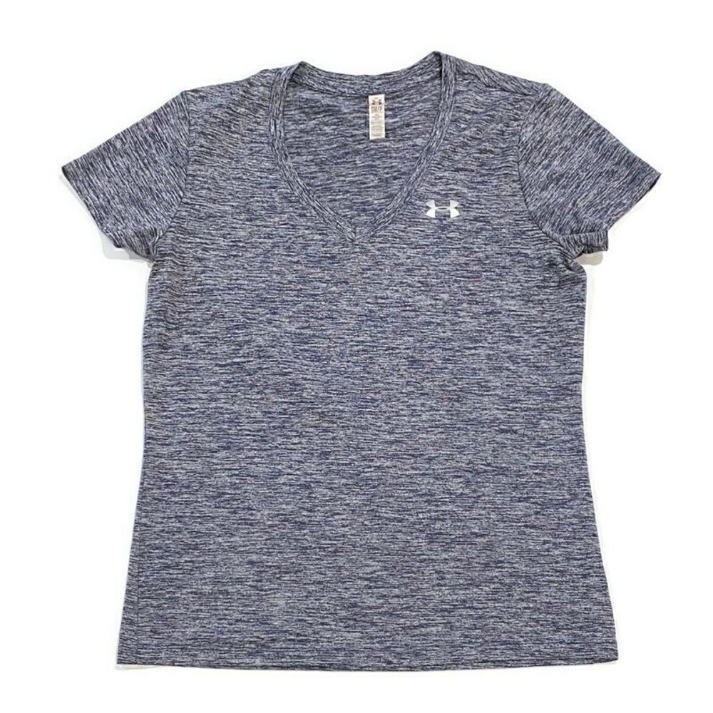 Under Armour V Neck Short Sleeve Tee Activewear Top Blue Gray Women’s S